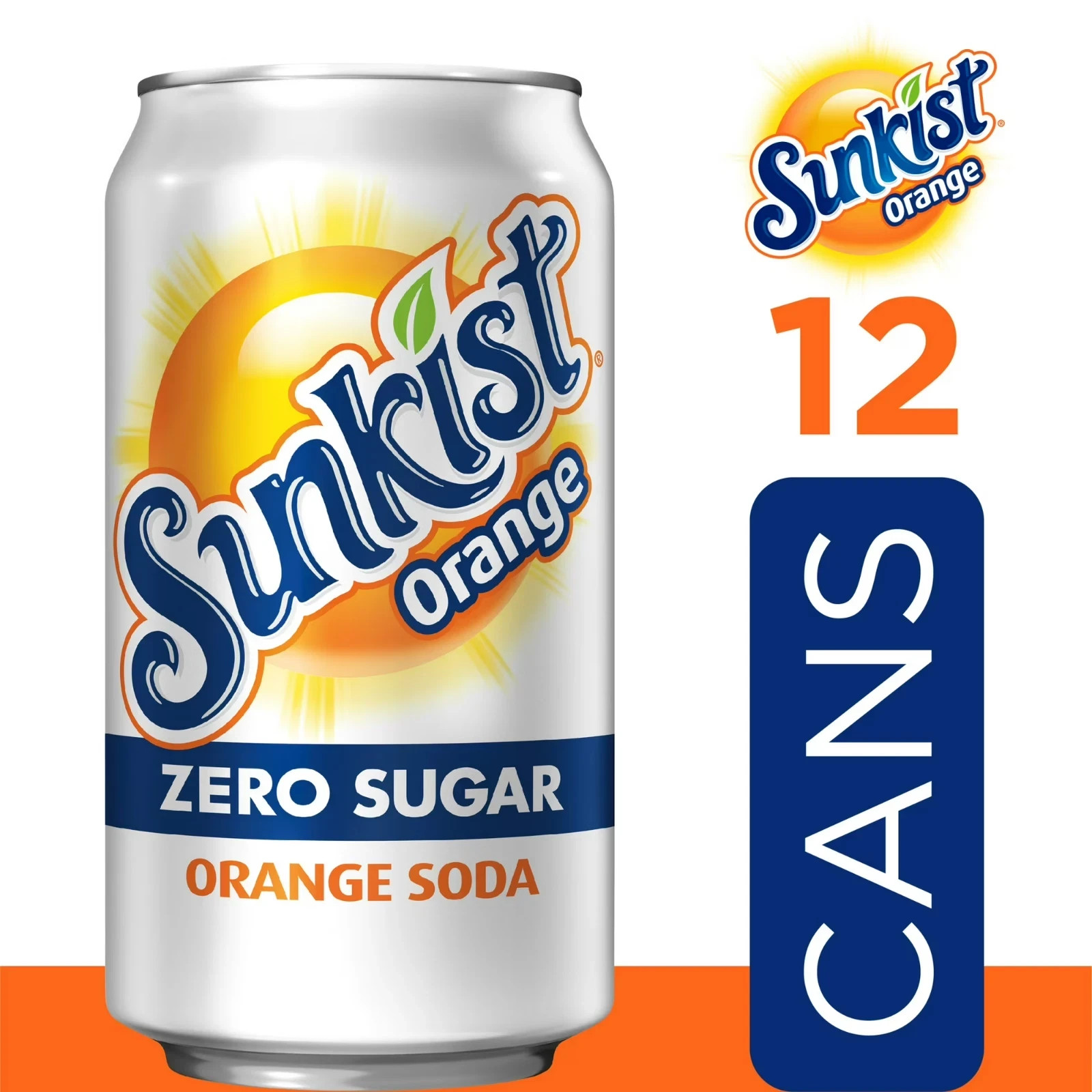 Sunkist Zero Sugar Orange Soda Pop, 12 fl oz, 12 Pack Cans Free Shipping