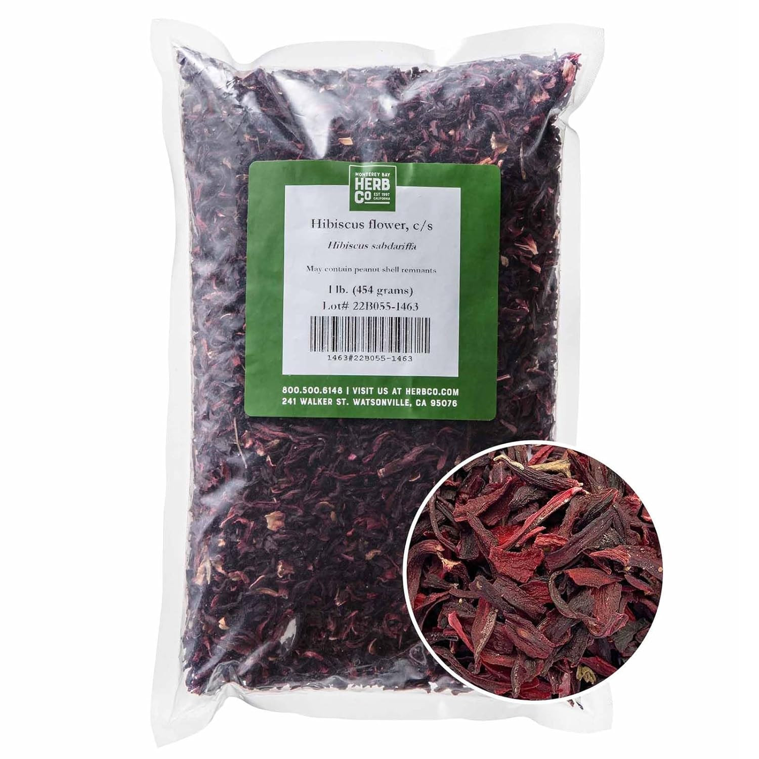 Organic Hibiscus Flower Cut & Sifted, by Herb Co, Dried Crimson Petals for Teas,