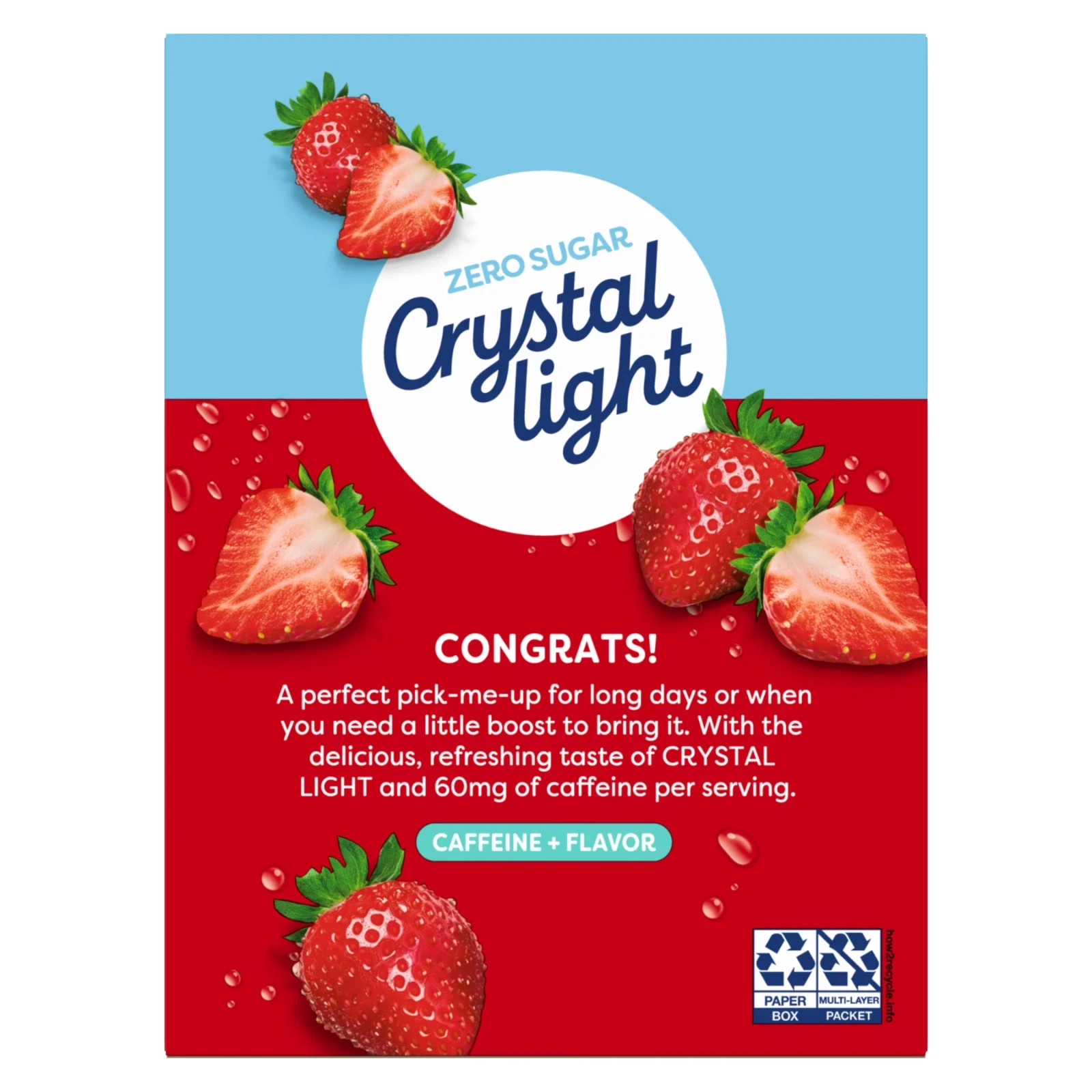 Crystal Light Wild Strawberry Sugar Free Drink Mix Singles with Caffeine, 30 ct