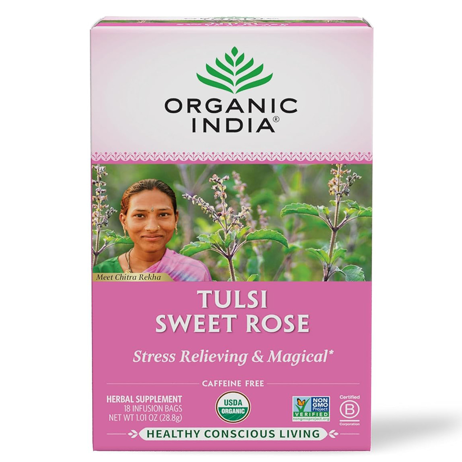 Organic India, Tulsi Sweet Rose Herbal Tea, 18 Infusion Bags