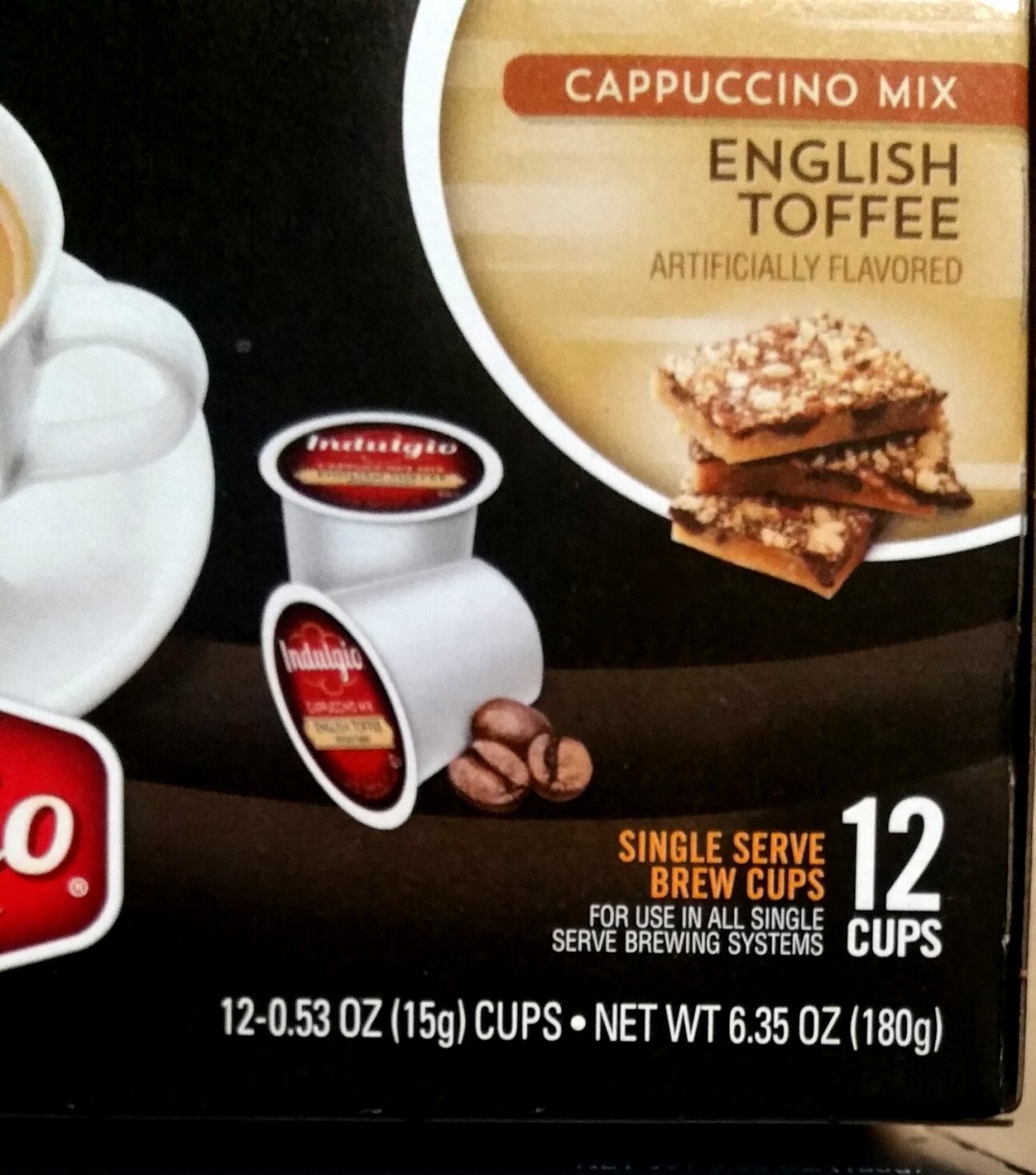 12 Indulgio ENGLISH TOFFEE Cappuccino K-Cup Coffee Pods Keurig-1 box 2027