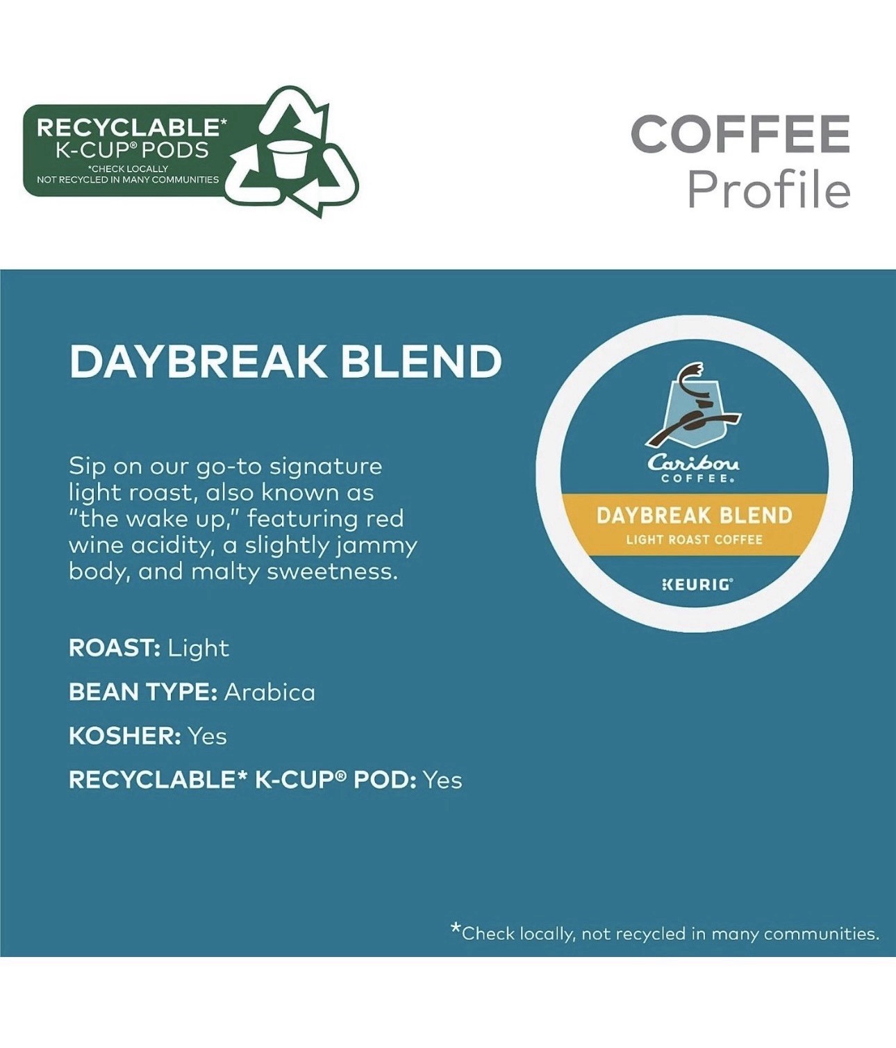 60ct Caribou Coffee Daybreak Morning Blend K-Cup Pods Light Roast Exp 10/18/2026