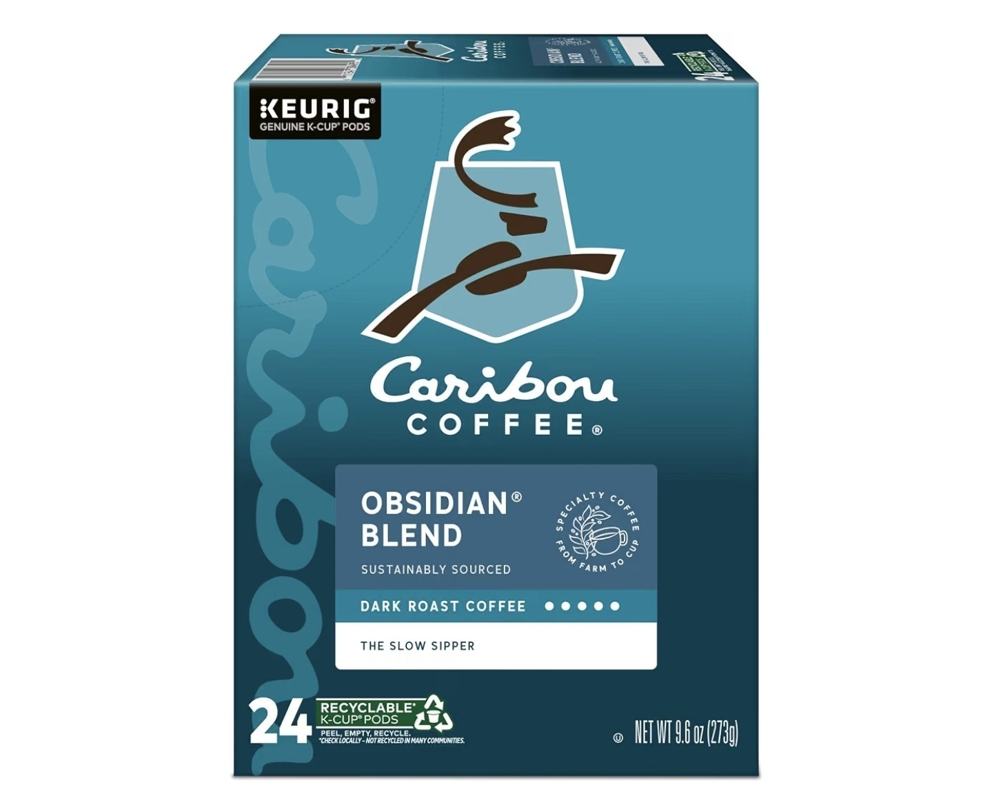 Caribou Coffee Obsidian Blend Dark Roast K-Cup Pods 24 Count Keurig See Descript