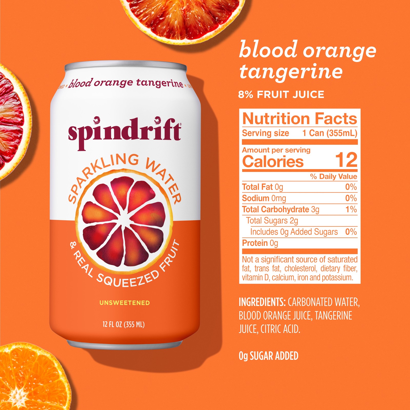 Spindrift Sparkling Water, Blood Orange Tangerine Flavored, Made with Real Squee