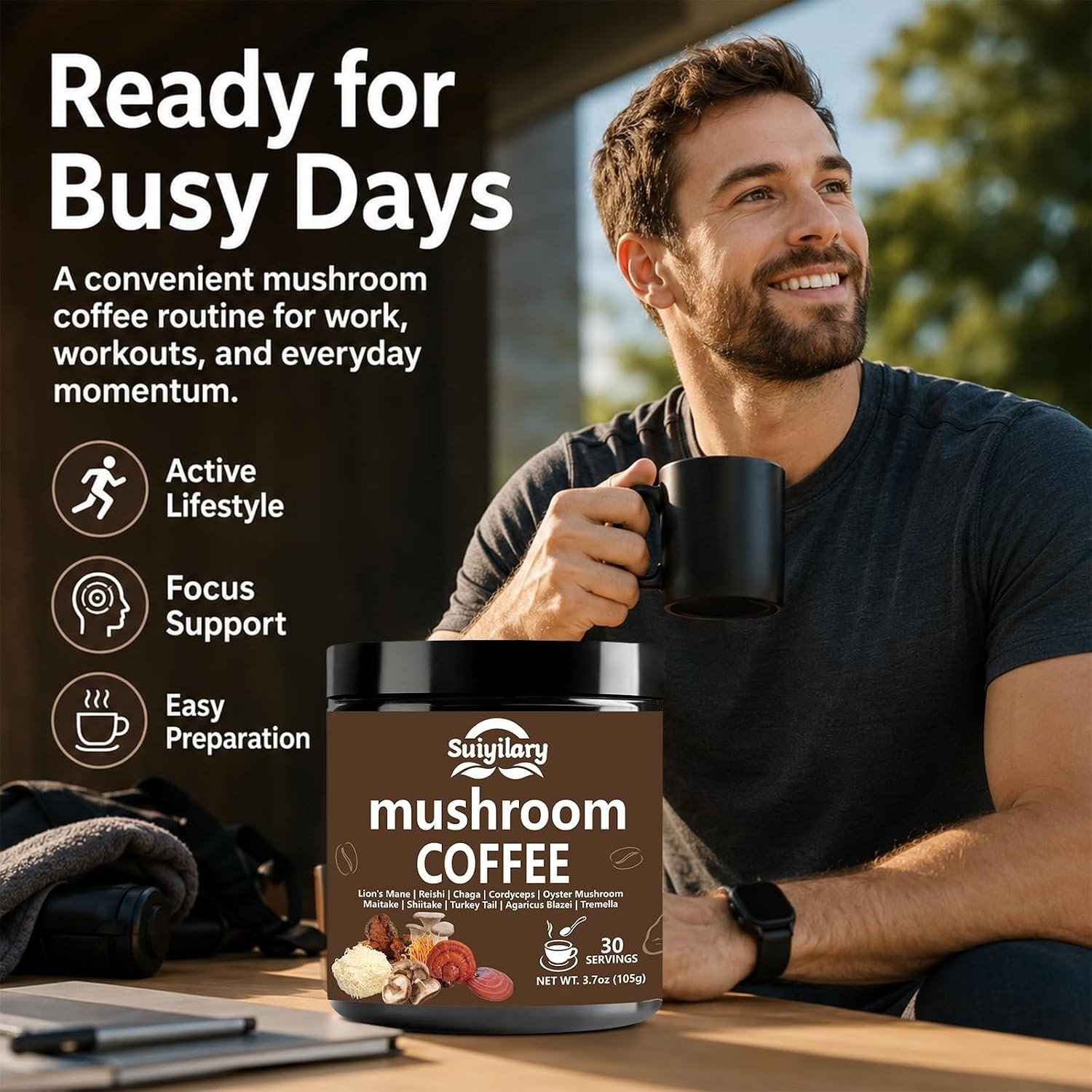 10 Mushroom Blend Coffee for Focus, Immunity Boost, Memory Clarity – 30 Servigs