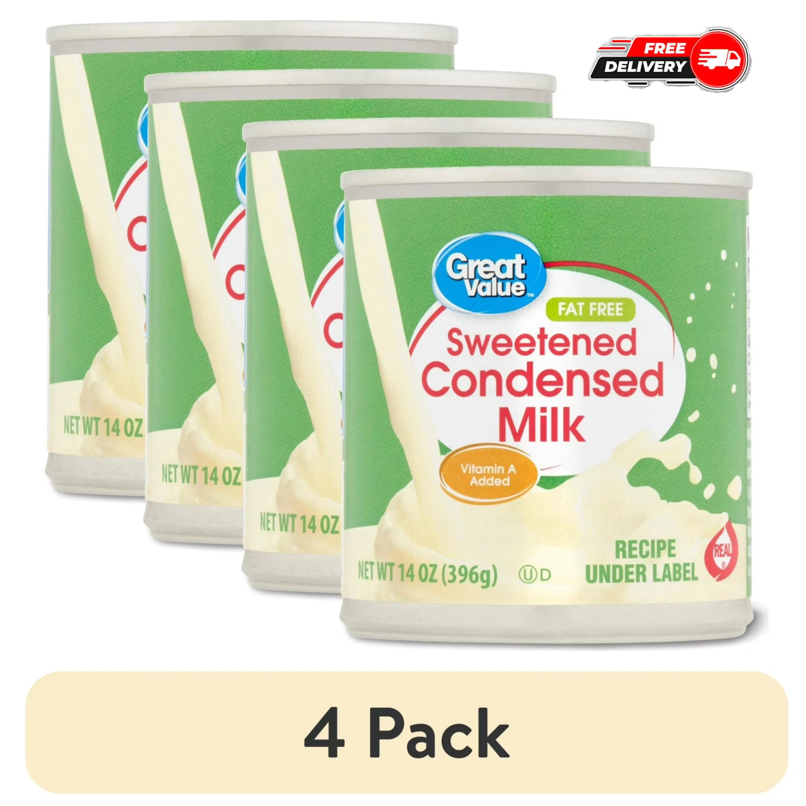 (4 pack) Great Value Fat Free Sweetened Condensed Milk, 14 oz…