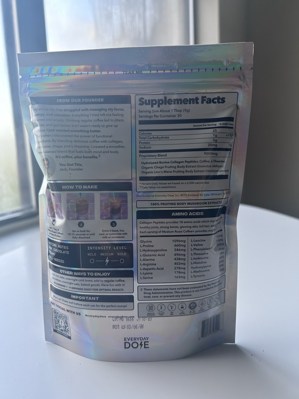 Everyday Dose Mushroom Coffee- Medium Roast- 9.5 Oz Bag! Larger Size!