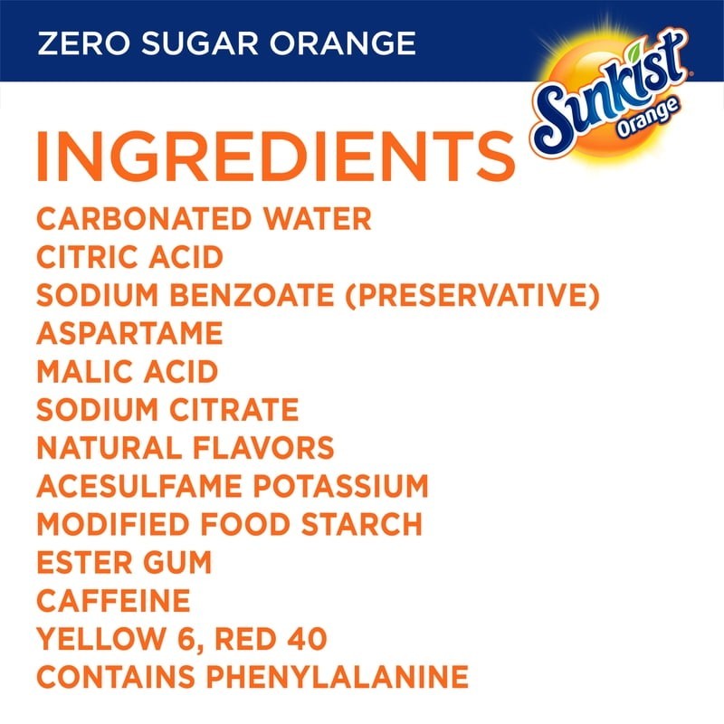 Sunkist Zero Sugar Orange Soda Pop, 12 fl oz, 12 Pack Cans Free Shipping