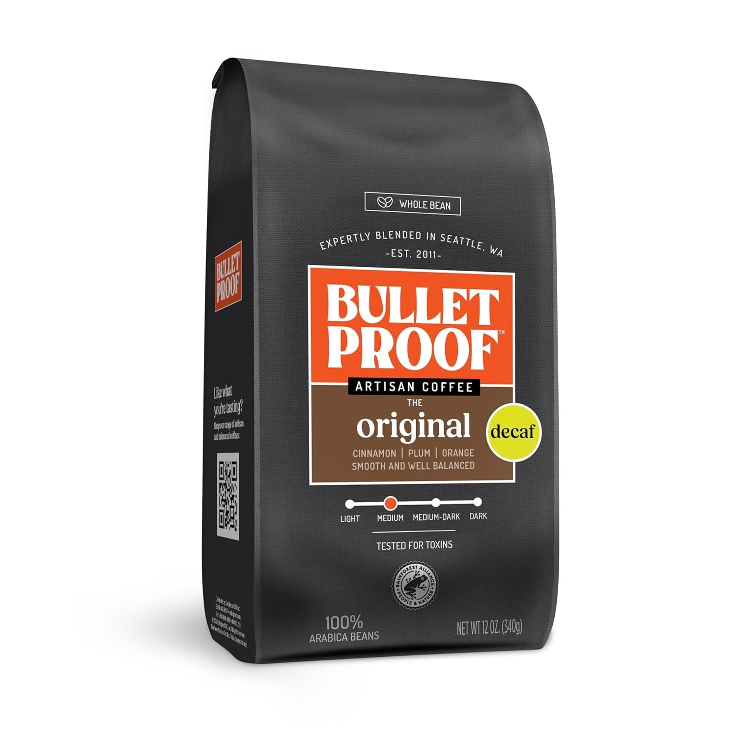 Bulletproof Original Medium Roast Whole Bean Decaf Coffee, Clean Coffee Tested f