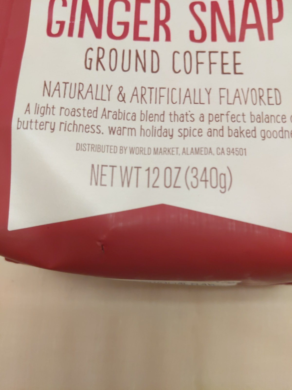 NEW SEALED World Market Ginger Snap Ground Coffee 12 oz BB Date 6/2026 Seasonal