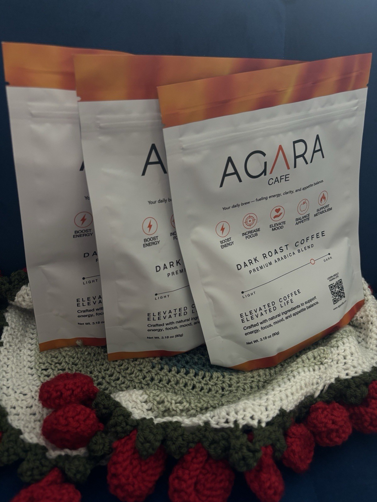 AGARA Cafe Dark Roast Premium Arabica Blend Ground Coffee 3.18 oz (90 g) 3PK