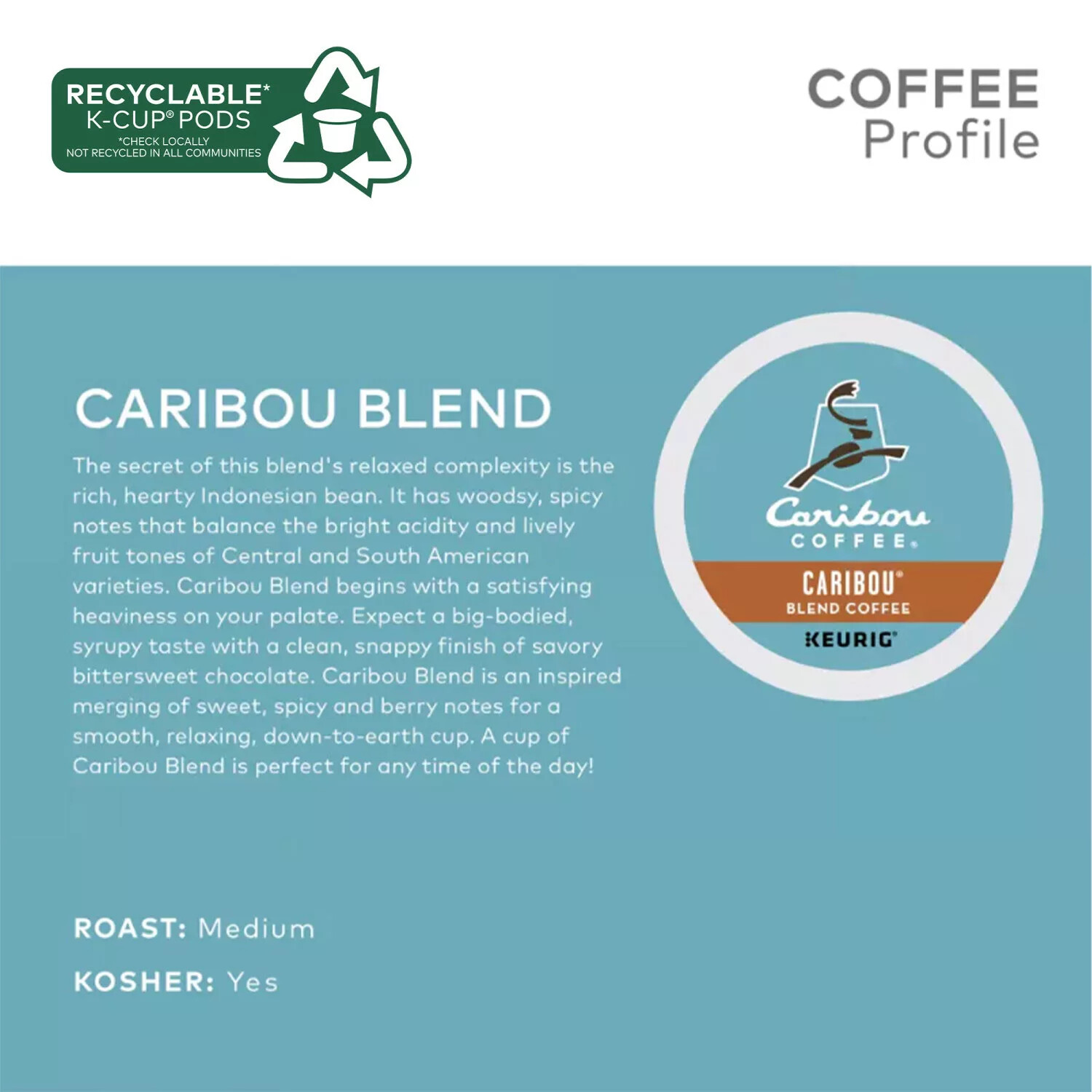 Caribou Coffee Caribou Blend K-Cup Pods (select quantity below)
