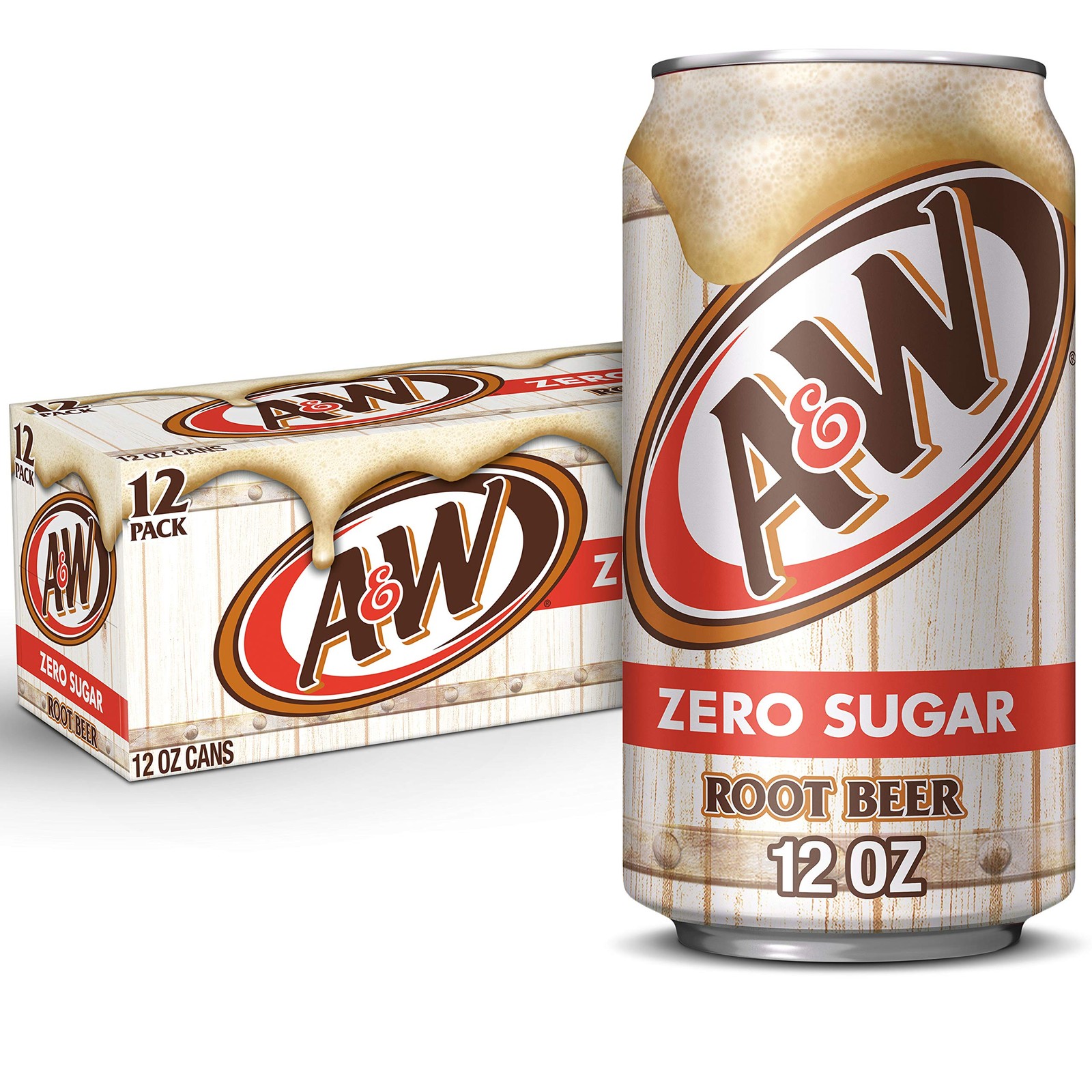 A&W Zero Sugar Root Beer Soda, 12 fl oz cans, 12 count 12 Fl Oz (Pack of 12)