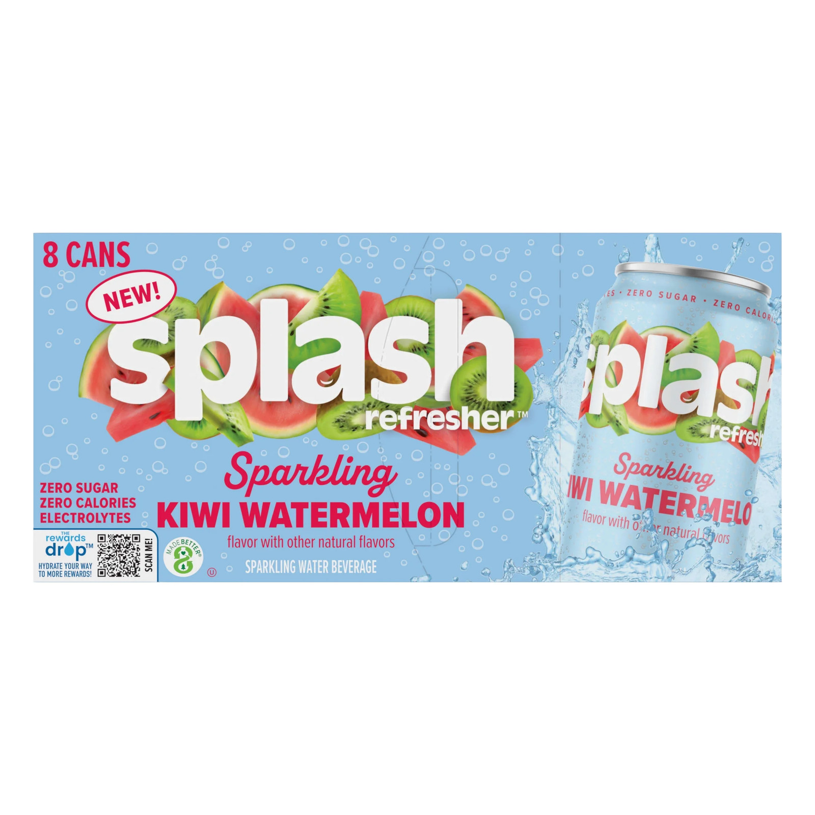 Splash Kiwi Watermelon Sparkling Water, 12 Fl Oz, 8 Cans