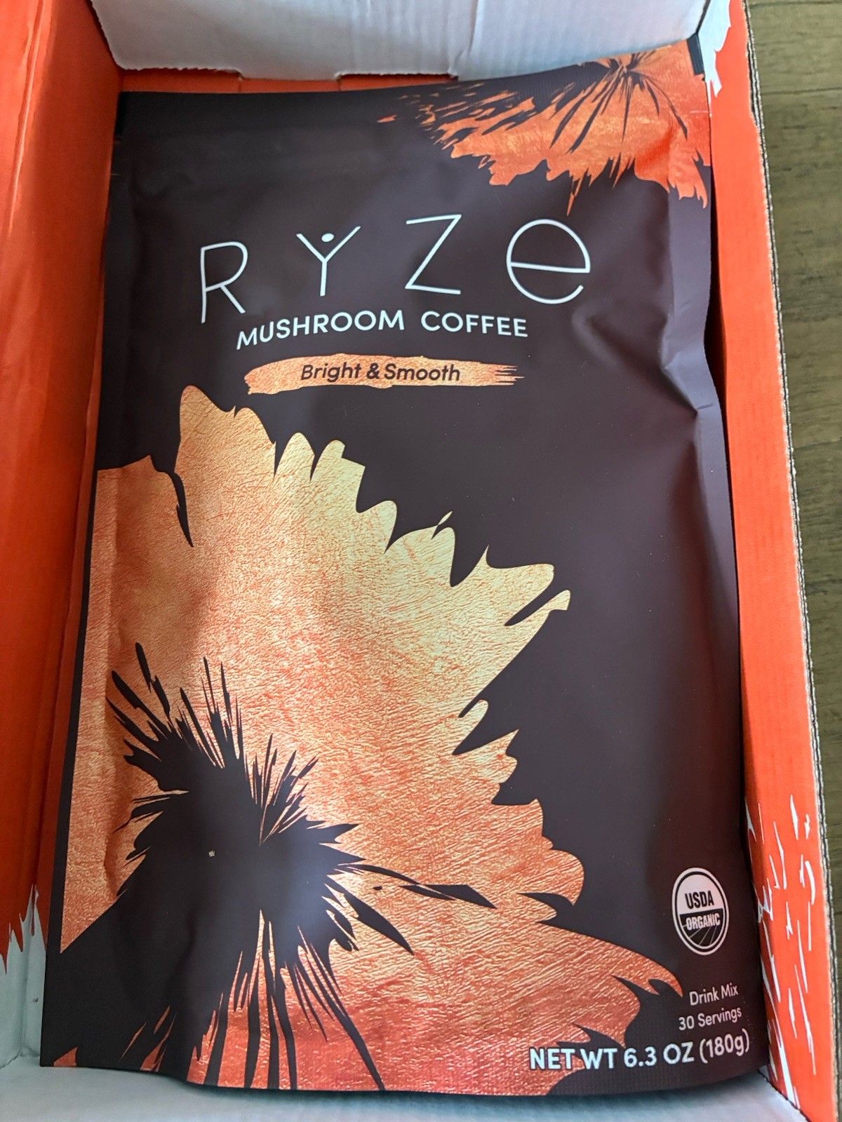 Rhys Mushroom Coffee Drink Starter Kit Bag 6.35 Oz 30 Servings Wood Accessories