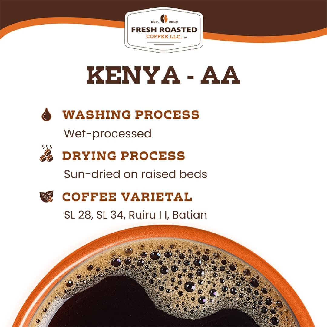 Kenya AA Whole Bean Coffee 12oz Med-Dark Roast Kosher Gourmet Arabica
