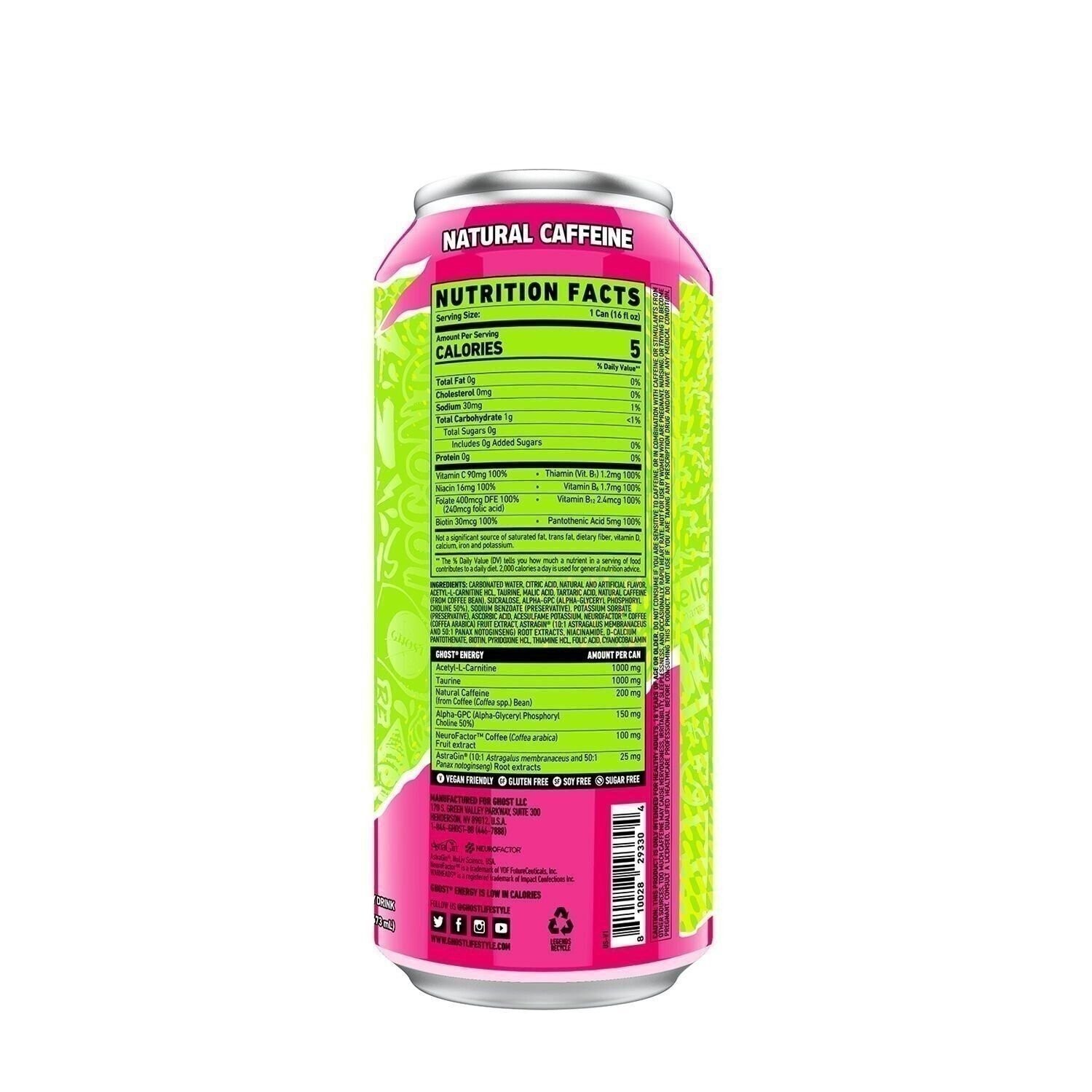 Ghost Energy Ready to Drink 16 Ounce Cans (Warheads Sour Watermelon, 12 Cans)