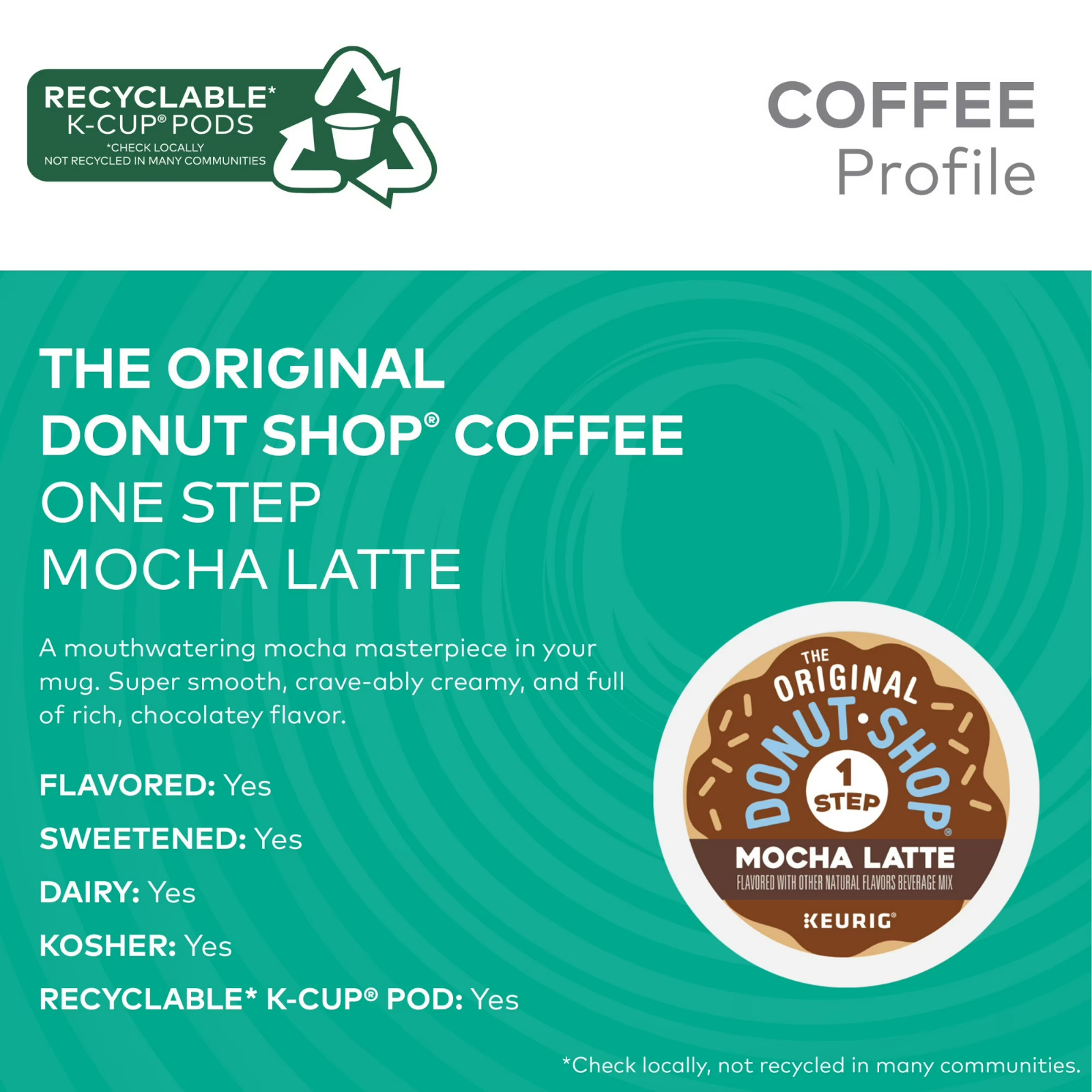 The Original Donut Shop, One Step Mocha Latte Flavored K-Cup Coffee Pods, 10 Cou