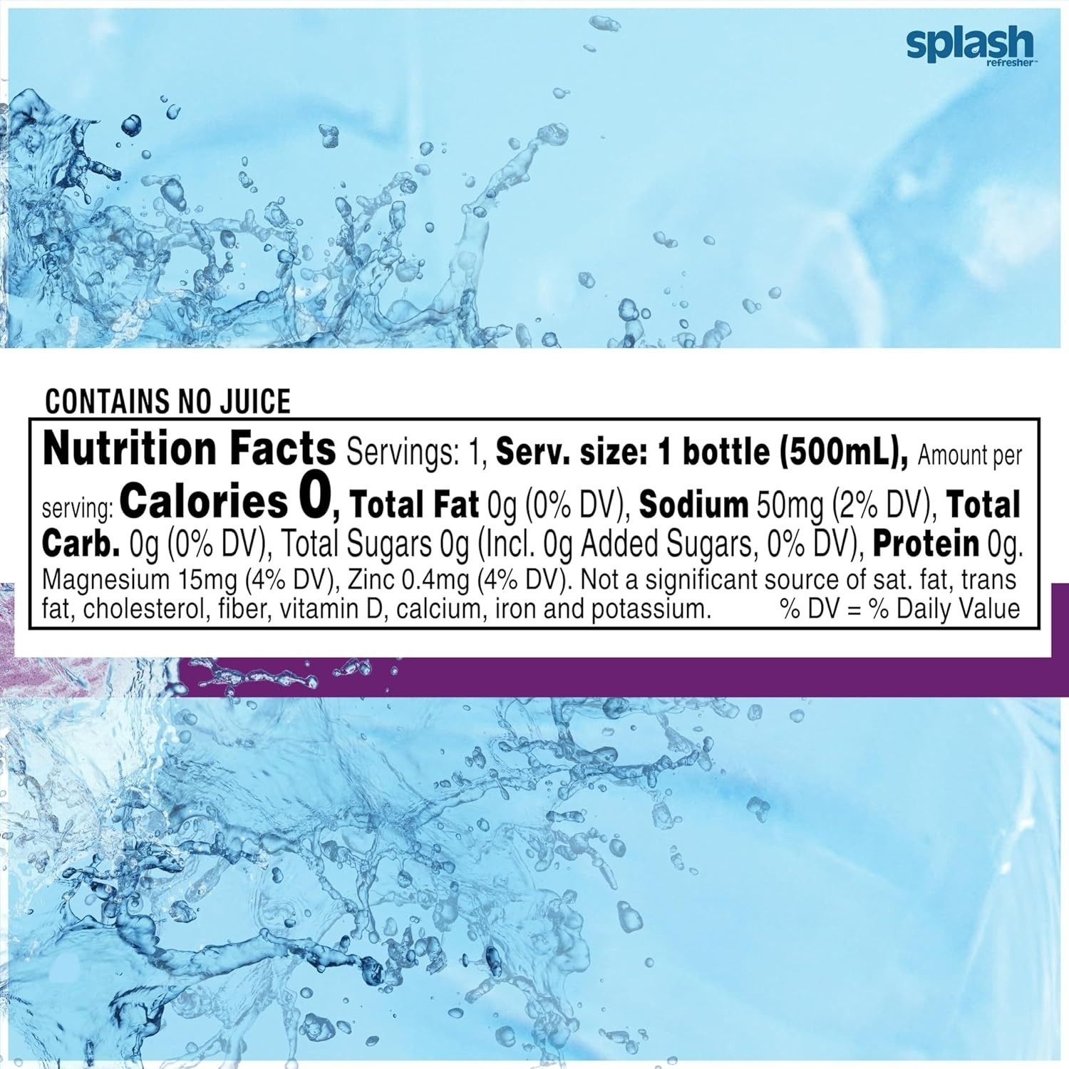Splash Refresher Acai Grape Flavor Water Beverage, 8 Fl Oz Plastic Bottles 24CT