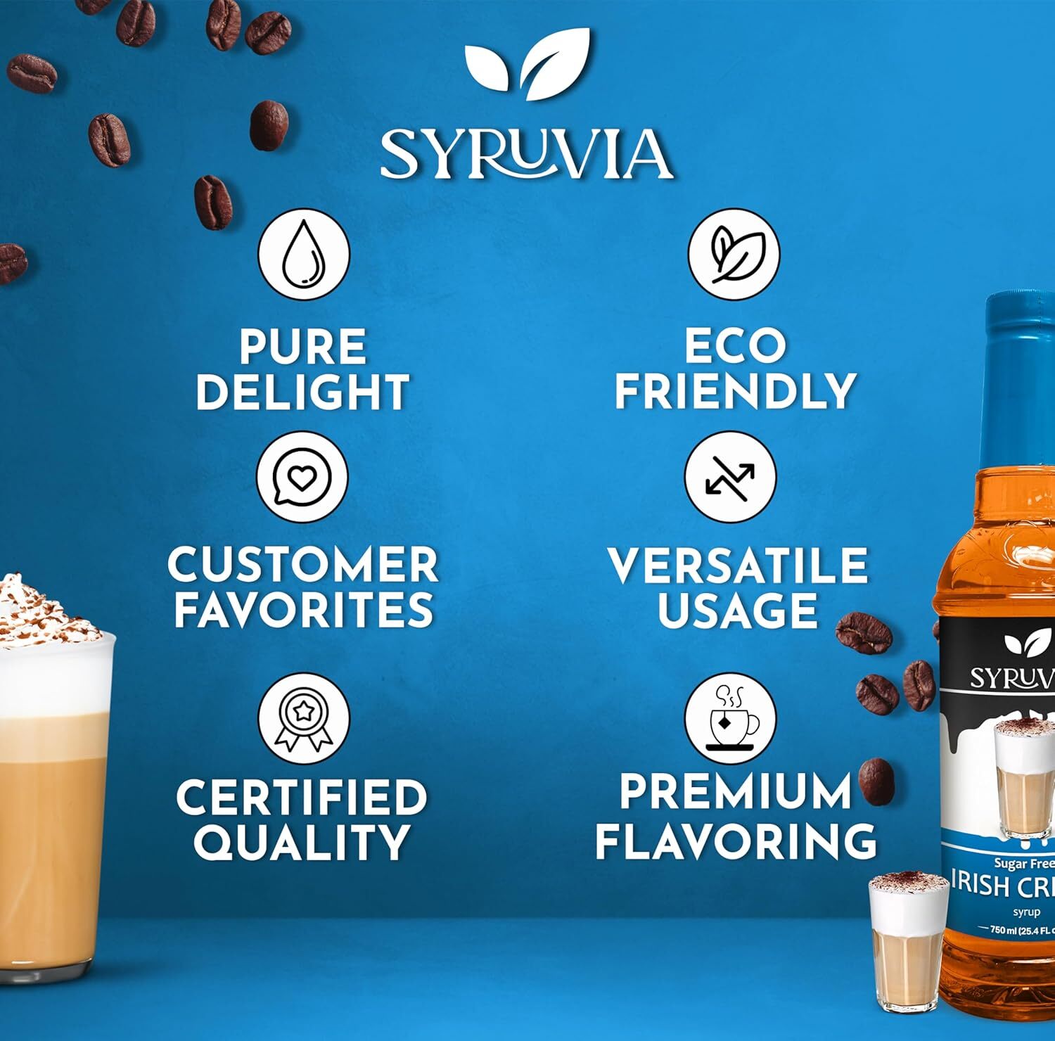 Syruvia Sugar Free Irish Cream Syrup 25.4 fl oz, for Drinks, & More