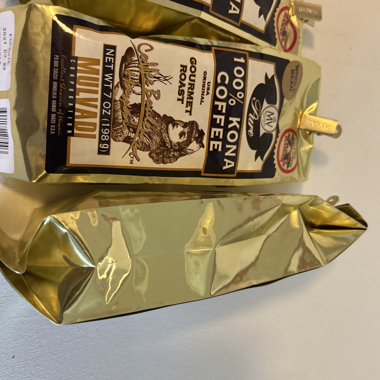 4 Packs Mulvadi 100% Kona Coffee Whole Bean 7 Oz Ea Bb 2/27 Gourmet Free Ship