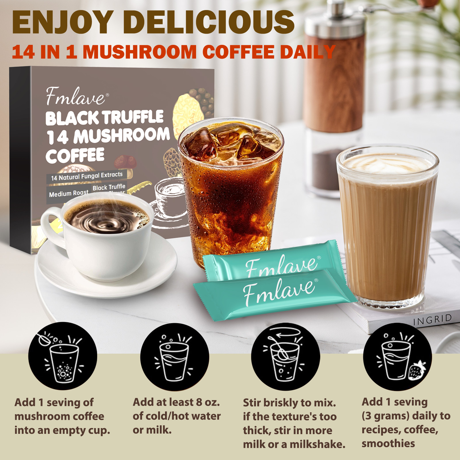 3 Pack 14 Mushroom Coffee 100% Authentic USA FREE SHIPPING, Brain & Immune Boost