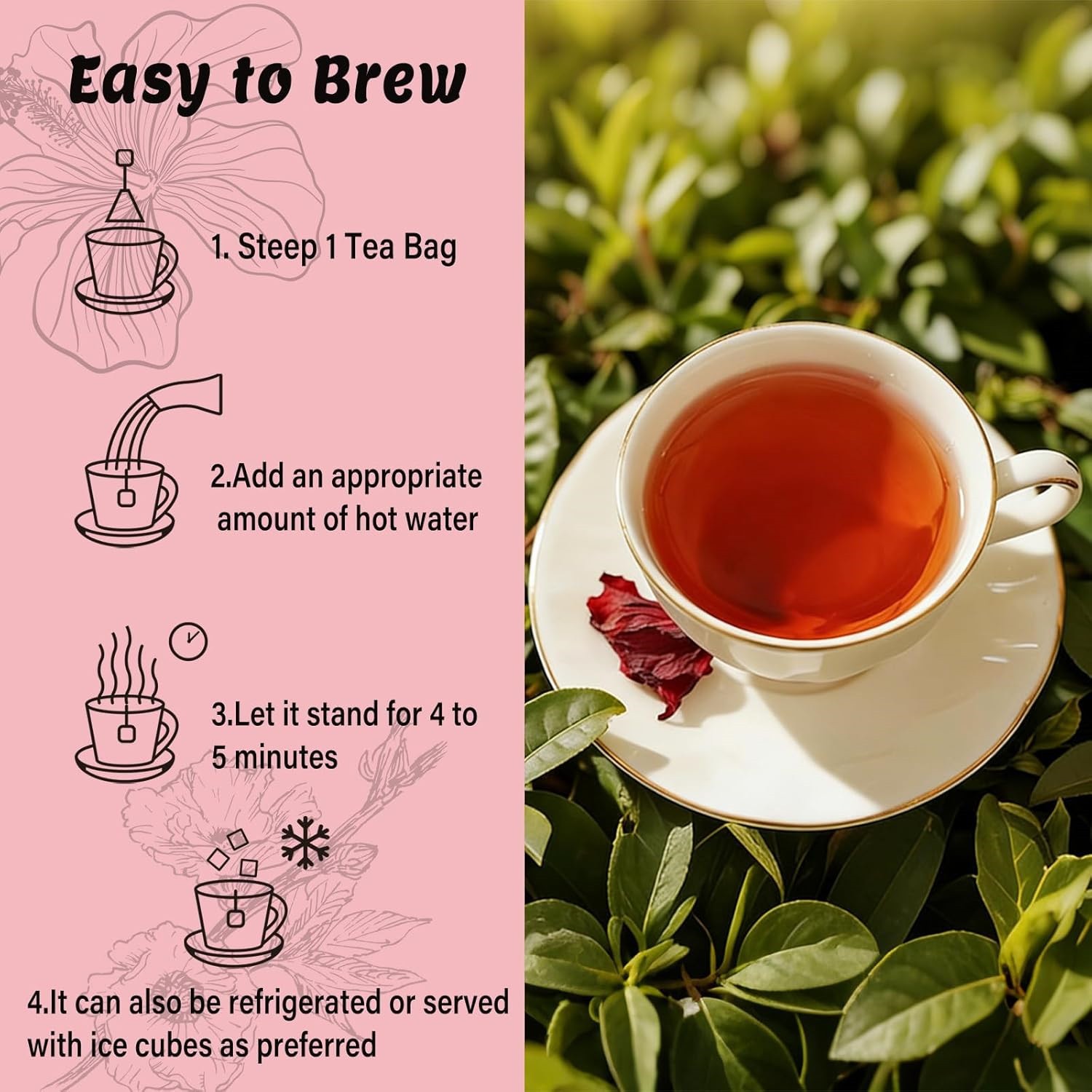 5X PiPi Tea Organic Hibiscus Tea Bags – Caffeine Free Herbal Tea Rich in Antioxi