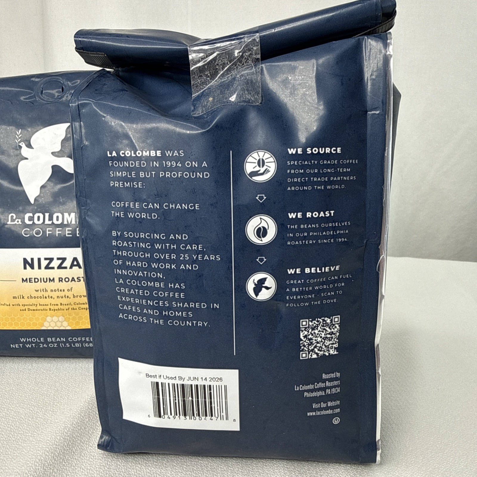 2 PC La Colombe Coffee Nizza Medium Roast Whole Beans 24 Oz Each BB 6/2026