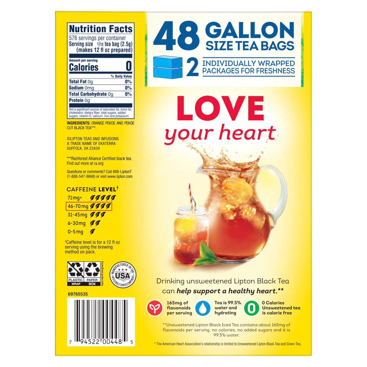 Lipton Iced Tea, Gallon Size Tea Bags, 48 ct. FRESH – FAST SHIPPING