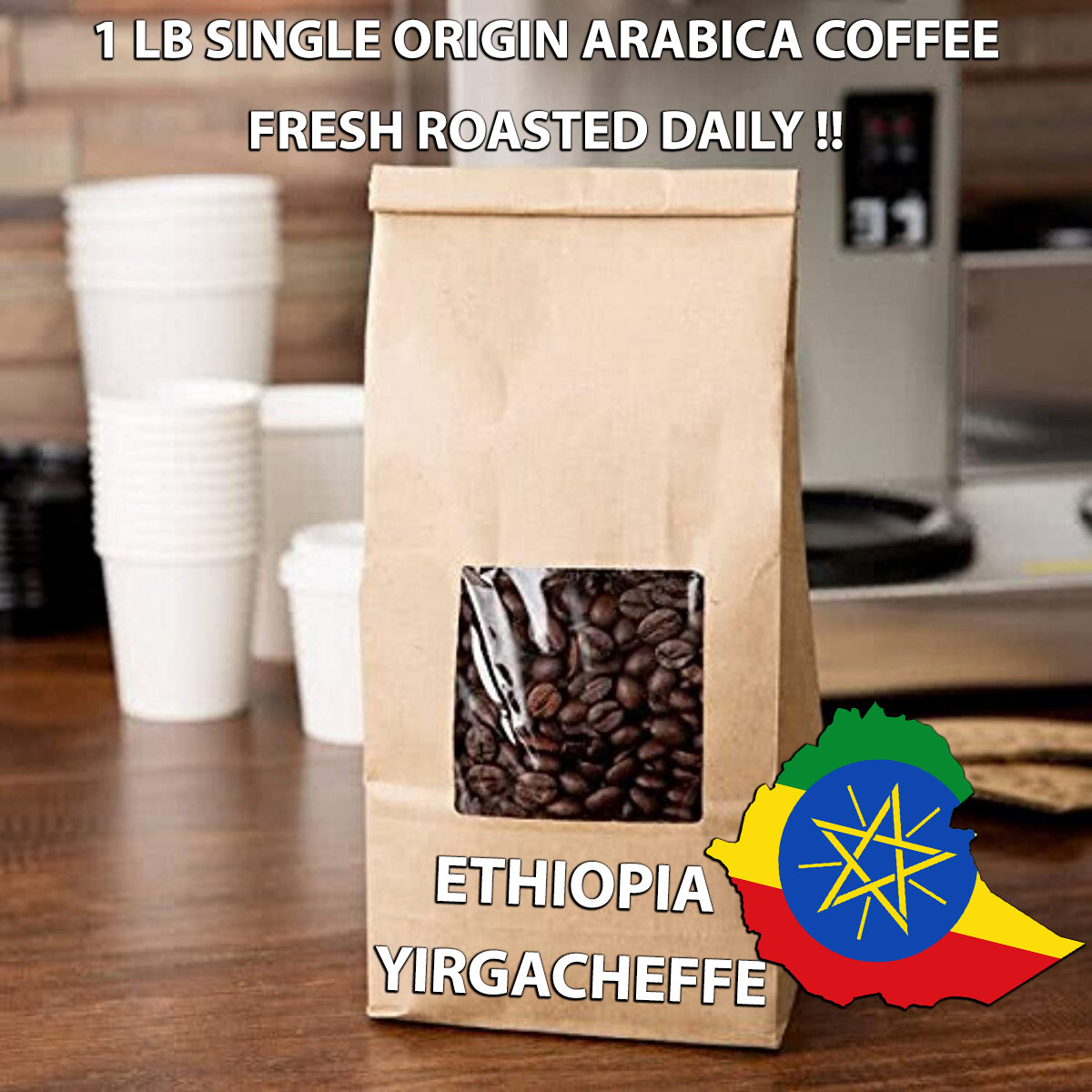 1 LB ETHIOPIA YIRGACHEFFE SAMPLE ROASTED COFFEE WHOLE BEAN, GROUND – ARABICA