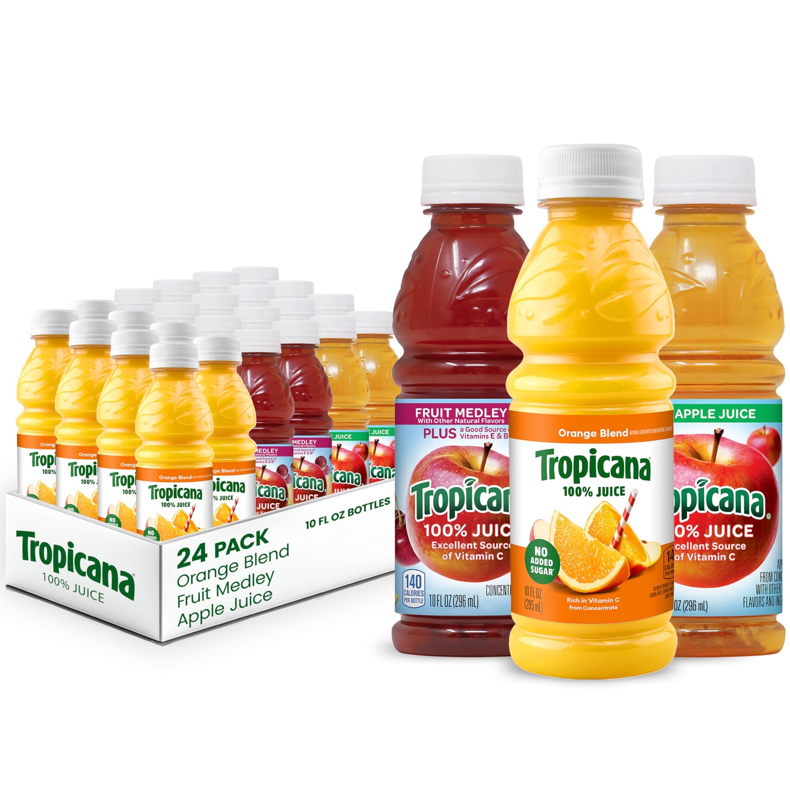 Tropicana 100% Juice Variety Pack – Orange, Apple & Fruit Medley (Pack of 24)