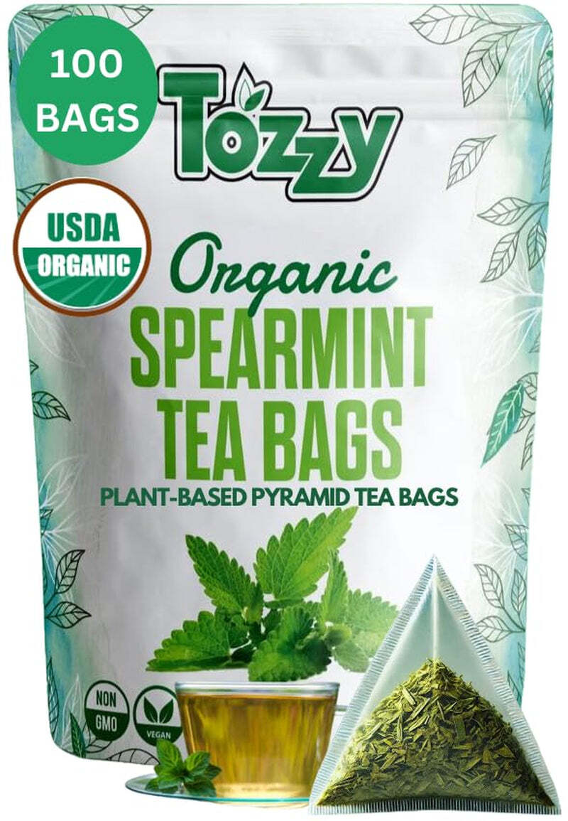 Organic Spearmint Tea Bags – 100 Count (Plant-Based Pyramid Tea Bags)
