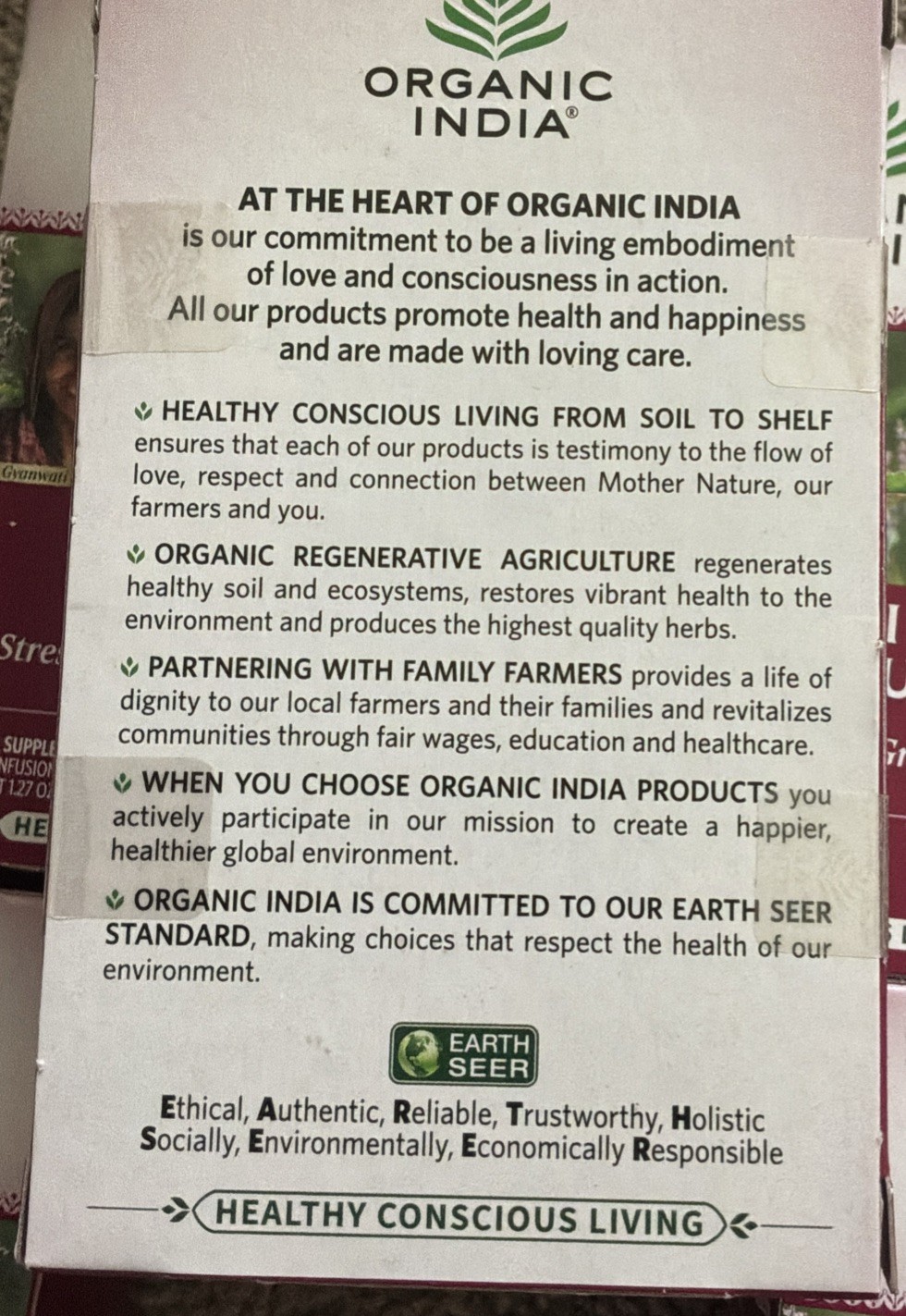 5 Tulsi Hibiscus Tea Organic India 18 Bags 90 Holy Basil Herbal Tea Stress Relax