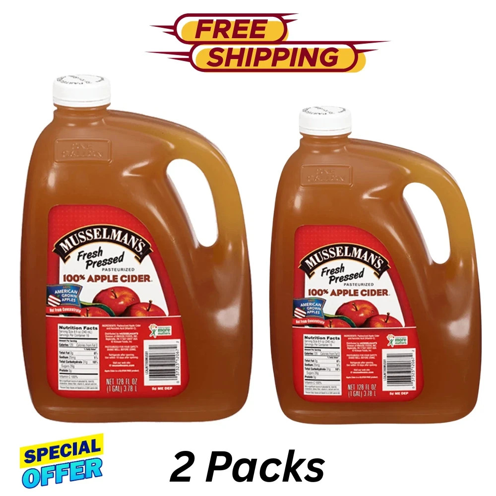 Musselman’s 100% Apple Cider, Fresh Pressed, 128 fl oz Jug – 2 Packs