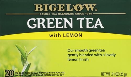Bigelow Green Tea with Lemon 20 Count Caffeinated Gluten Free Kosher Pack of 6