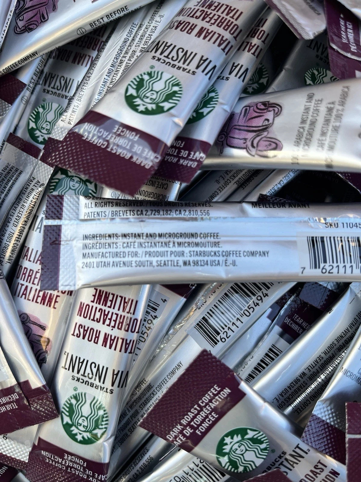 1300 Packets Starbucks VIA Instant Coffee Italian Dark Roast BULK Lot camping