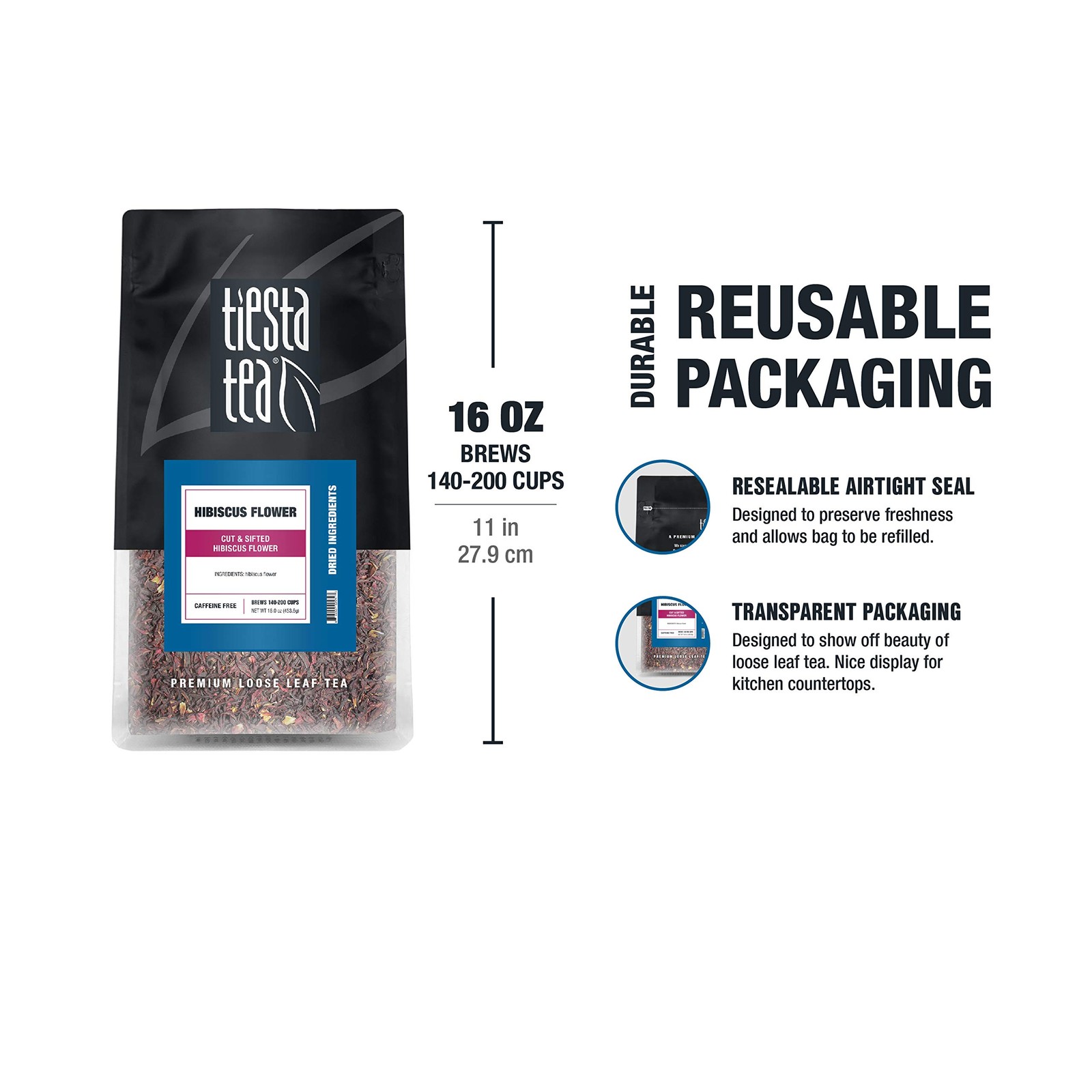 200 Cups Loose Leaf Hibiscus Tea Dried Flowers Resealable Bulk Pouch 16oz