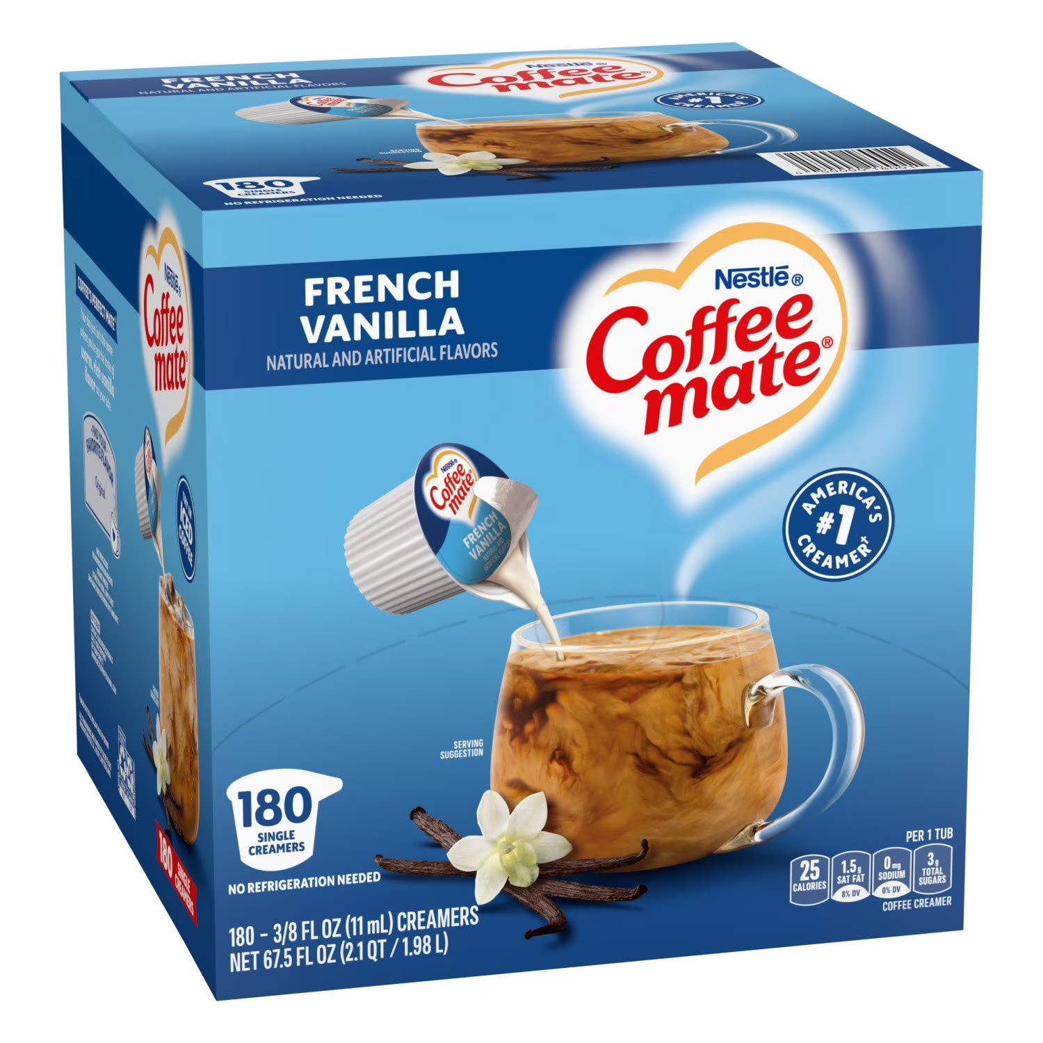 Nestle Coffee-Mate Coffee Creamer Liquid Creamer Singles, French Vanilla,180 ct