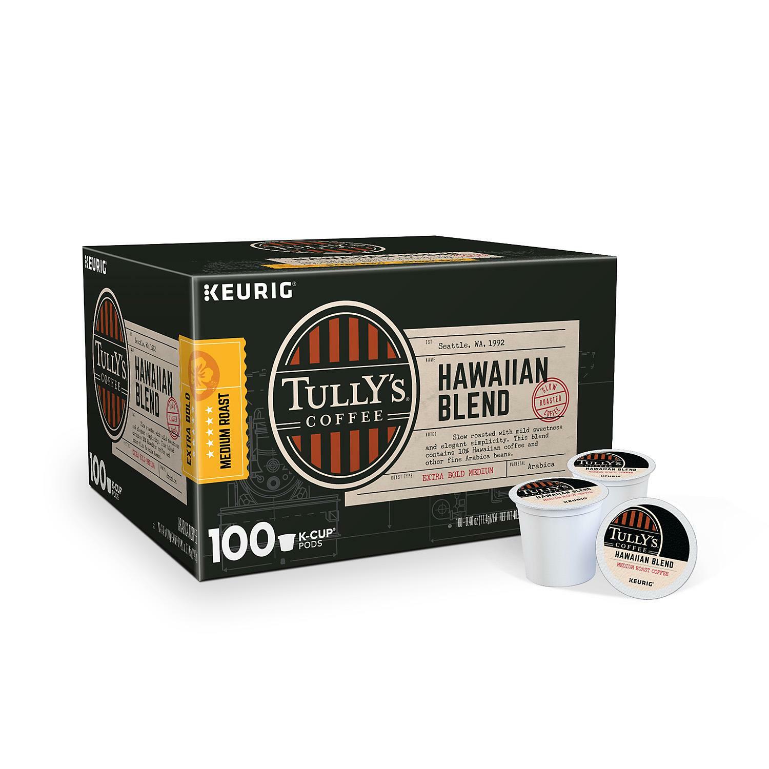 Tully’s Hawaiian Blend Coffee 100 to 200 K cups Choose Any Size FREE SHIPPING