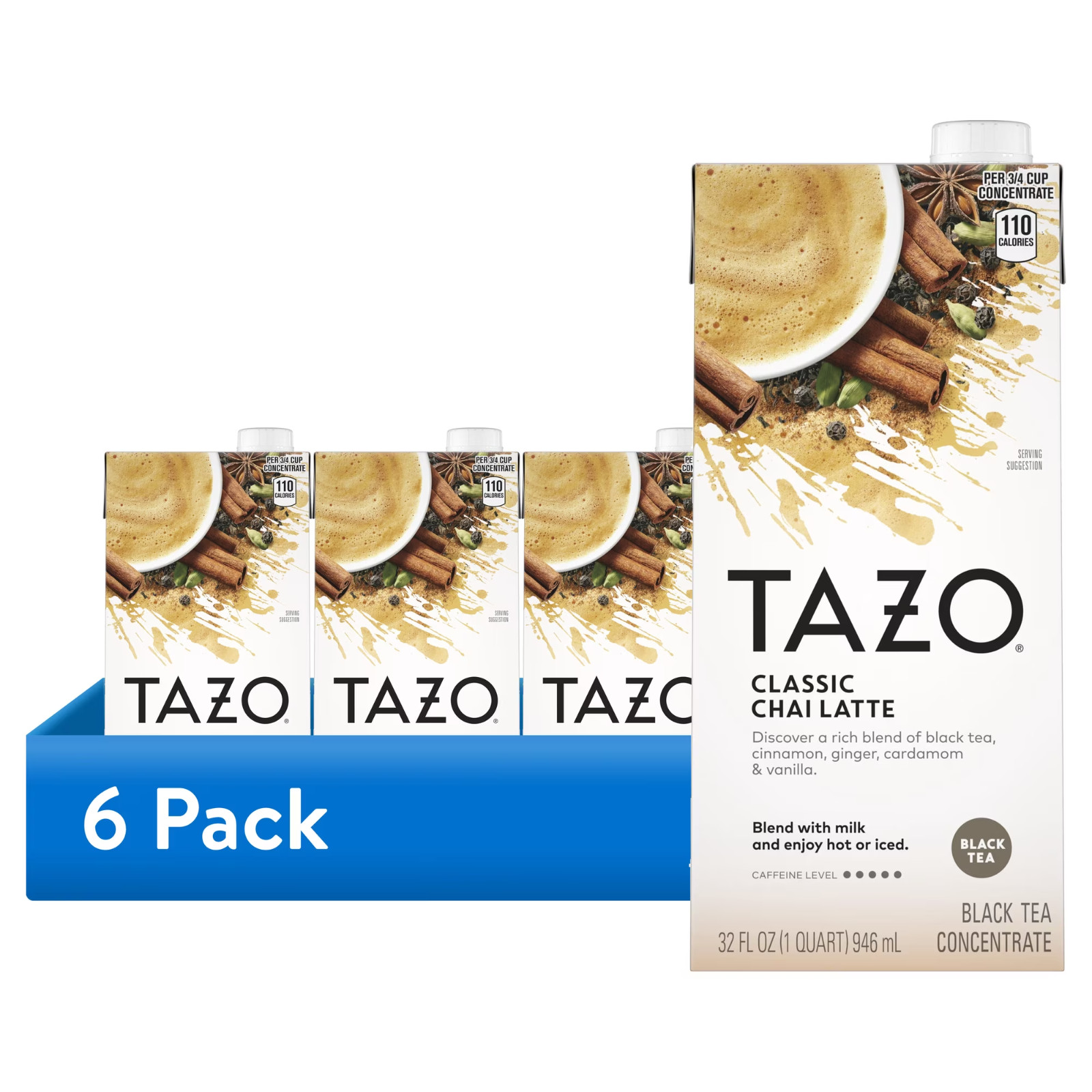 TAZO Classic Chai Latte Black Tea Concentrate, 32 oz Carton (6 Pack)