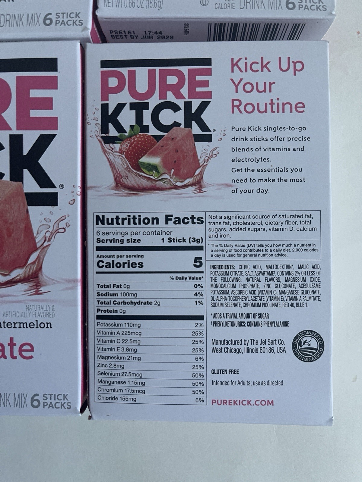 Pure Kick Strawberry watermelon Drink Mix Singles to Go! 6 Boxes, 6 Packets Each