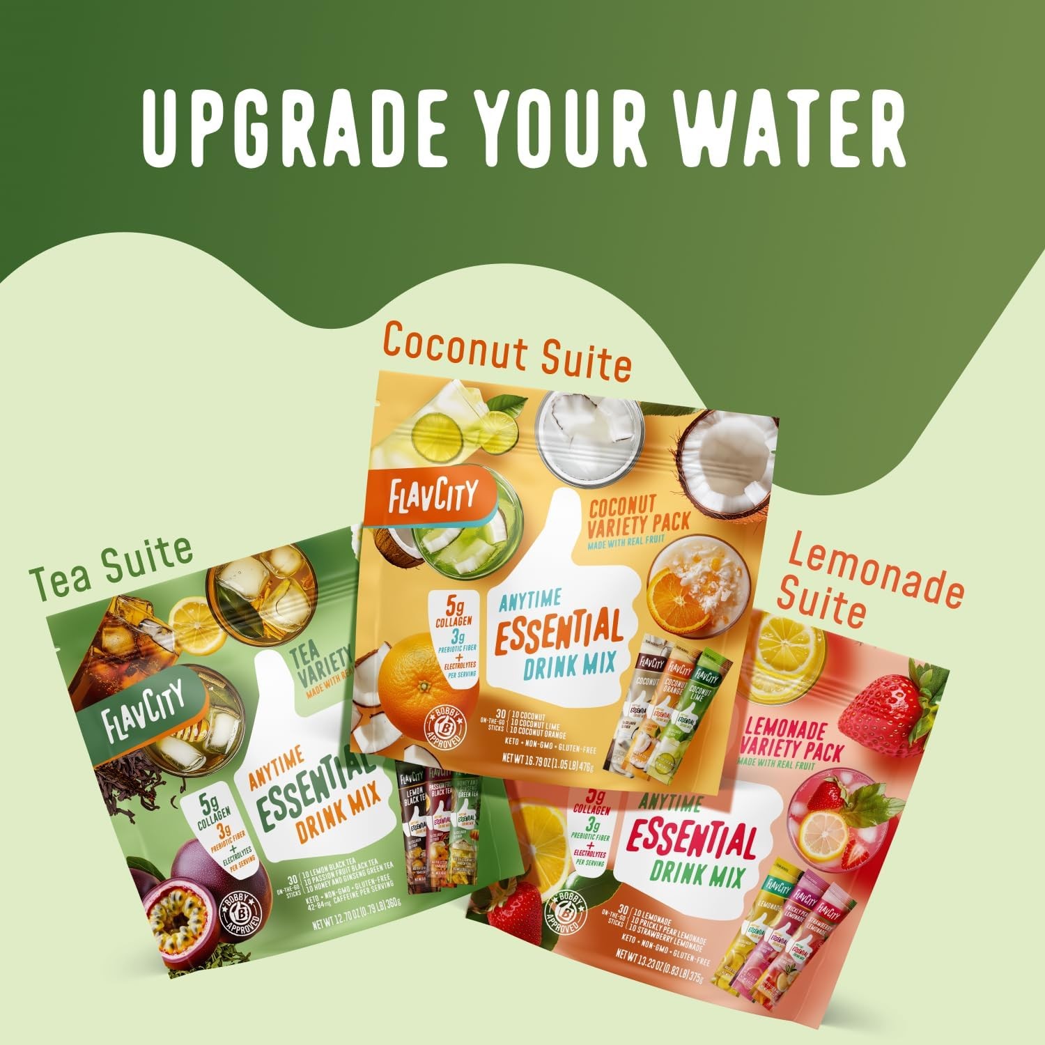 Anytime Essential Tea Variety Pack – Powder Drink Mix Packets with Collagen –