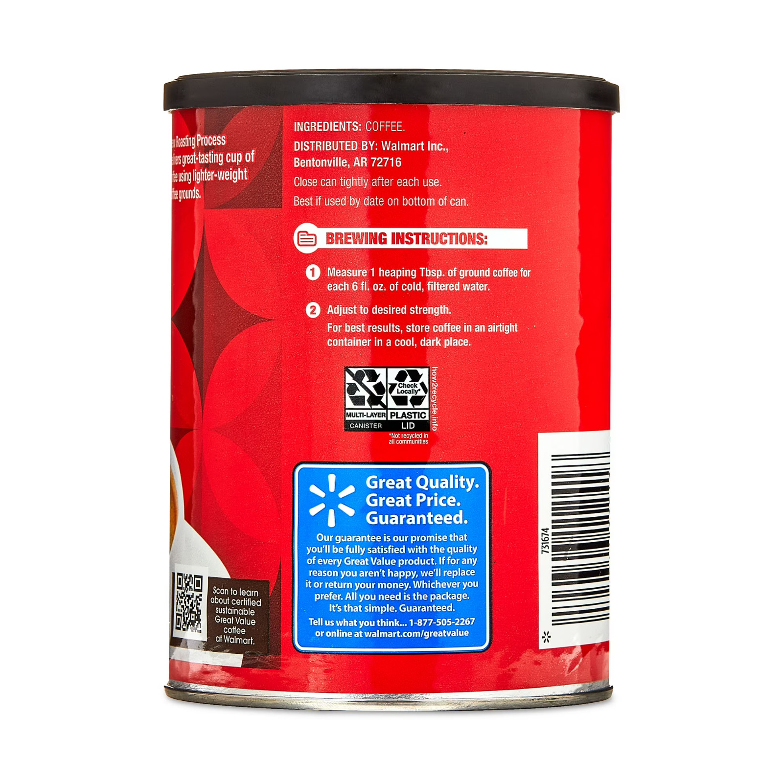Great Value Classic Roast Ground Naturally Caffeinated Coffee, 9.6 oz Free Shipp