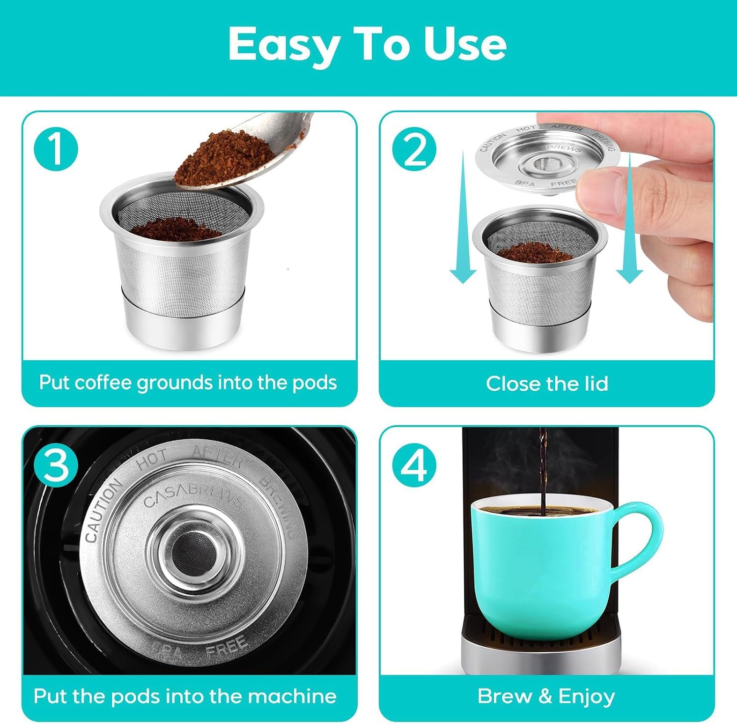 CASKF01 Reusable K Cups Coffee Pods for Keurig, Universal Stainless Steel