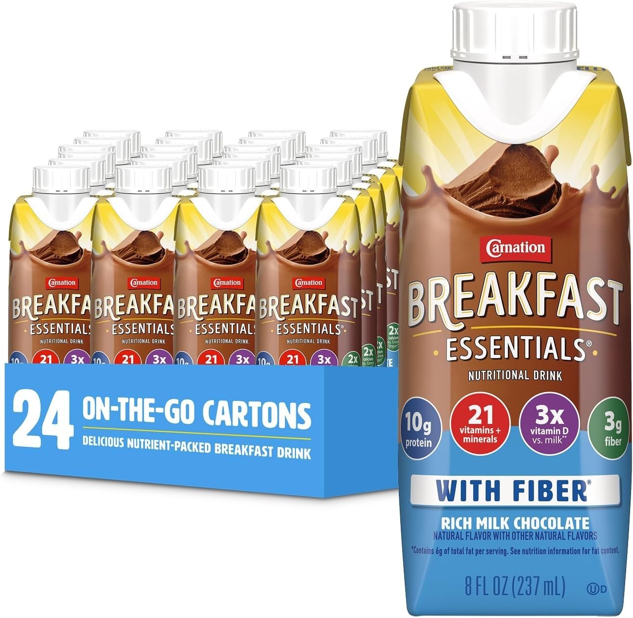 Carnation Breakfast Essentials Ready to Drink with Fiber Rich Milk Chocolate,…