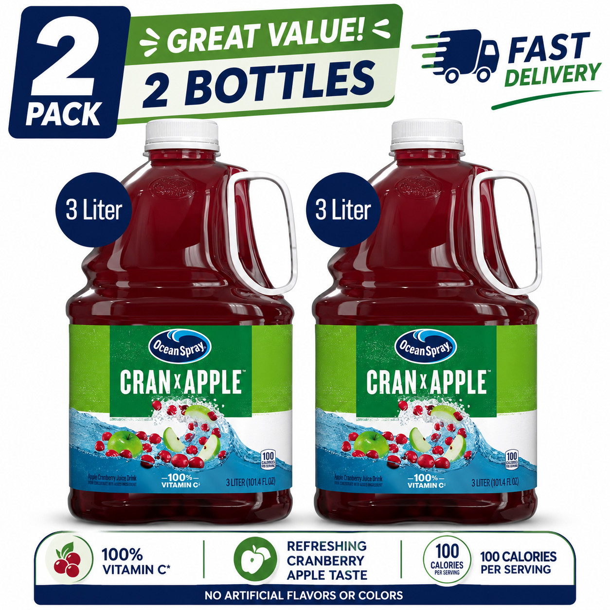 Pack of Ocean Spray Cran-Apple Cranberry Apple Juice Drink, 101.4 Fl Oz Bottle