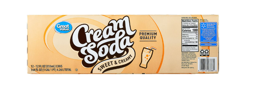Great Value Cream Soda Pop, 12 fl oz, 12 Pack Cans