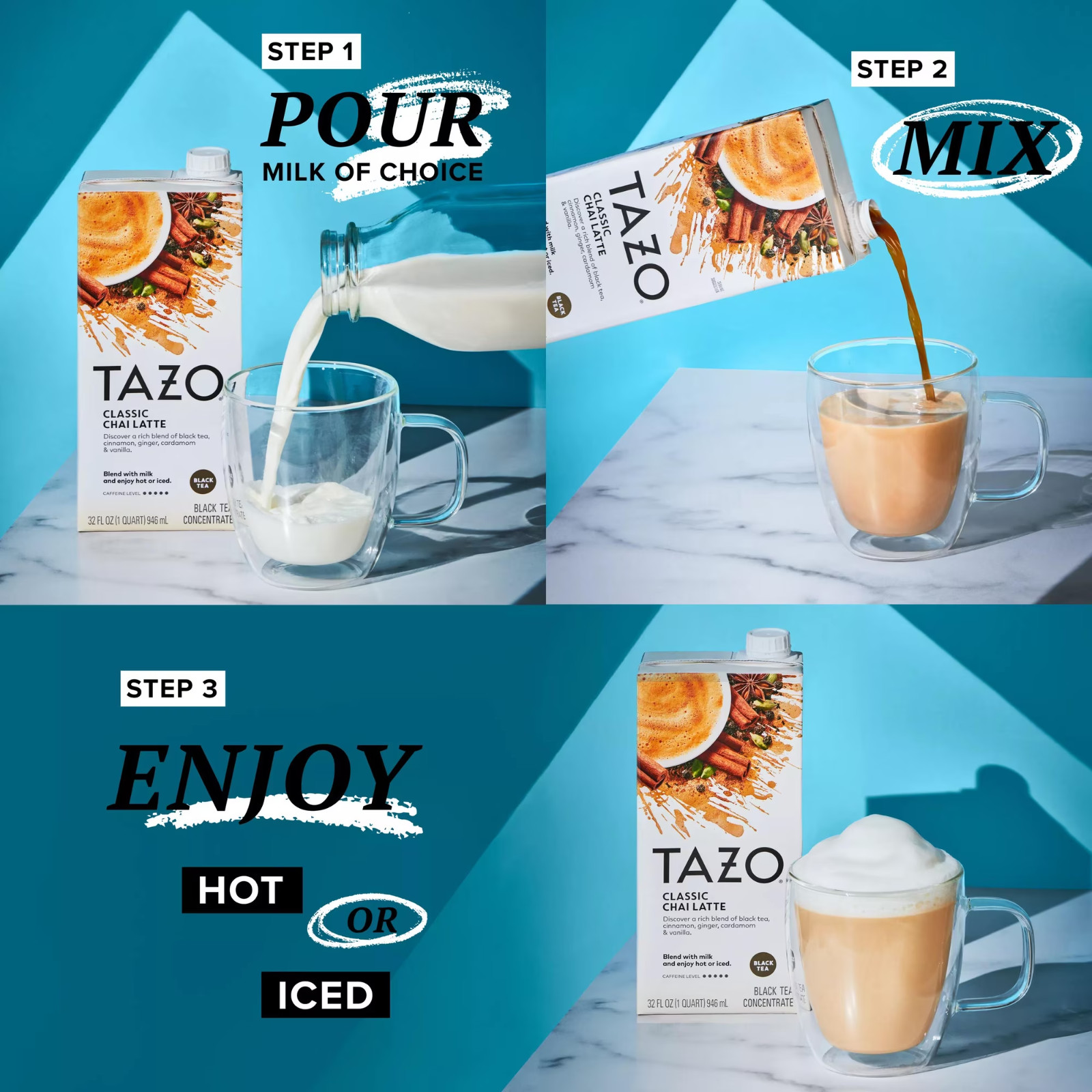 TAZO Classic Chai Latte Black Tea Concentrate, 32 oz Carton (6 Pack)