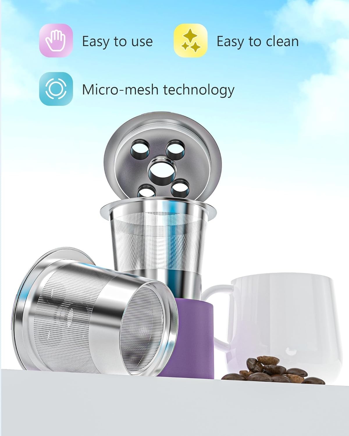Universal Refillable Coffee Pods with 5 Holes, Suitable for k cups, Stainless st