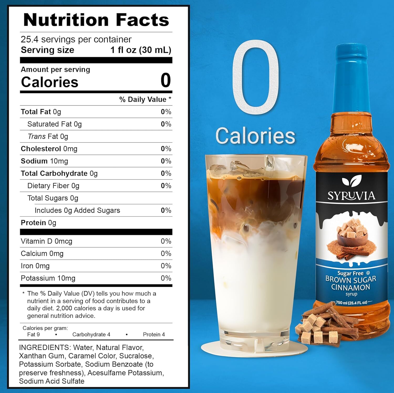 Syruvia Sugar Free Brown Sugar Cinnamon Syrup 25.4 fl oz, for Coffee & More